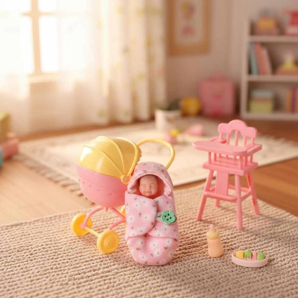 4.5 Inch Realistic Sleeping Newborn Doll with Feeding Bottle Stroller High Chair